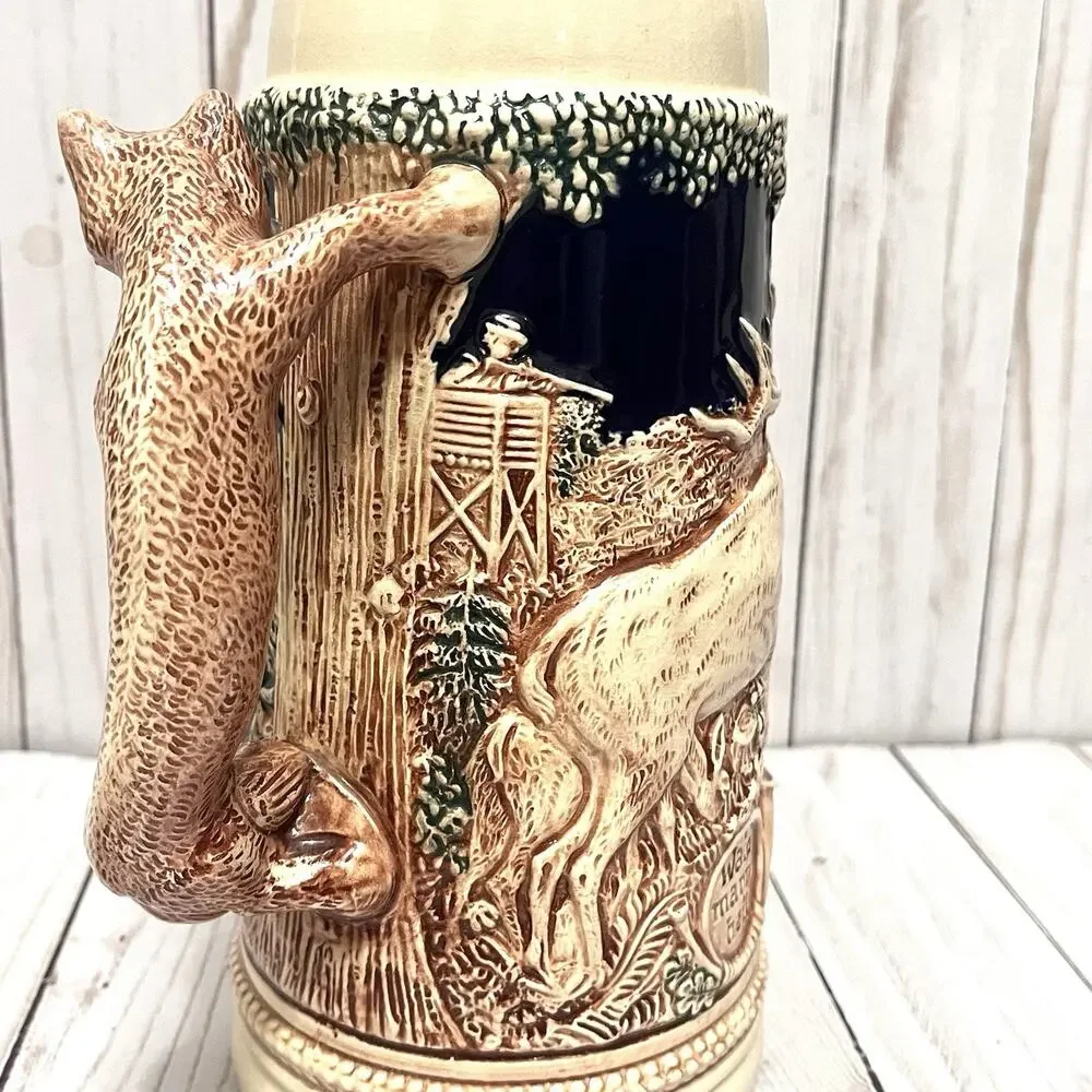 Vintage GERZ German BEER STEIN w/o Lid, Hunting Theme, Fox Handle... Beautiful